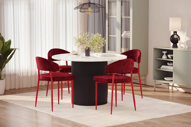 Uppveda Matbord 120 cm Rund med 4 st Jairam Matstolar - Svart/Vit - Möbler - Matplats - Matgrupp & matbord med stolar