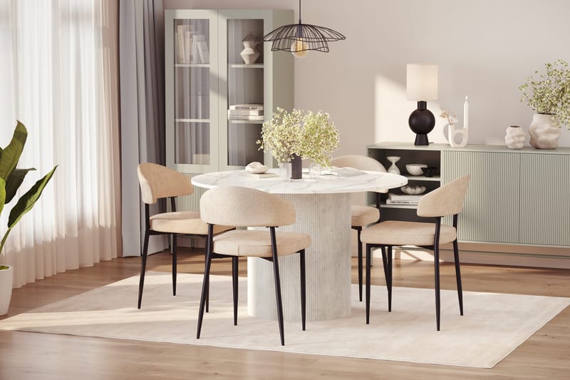 Uppveda Matbord 120 cm Rund med 4 st Jairam Matstolar - Vit - Möbler - Matplats - Matgrupp & matbord med stolar
