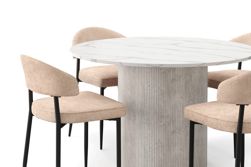Uppveda Matbord 120 cm Rund med 4 st Jairam Matstolar - Vit - Möbler - Matplats - Matgrupp & matbord med stolar