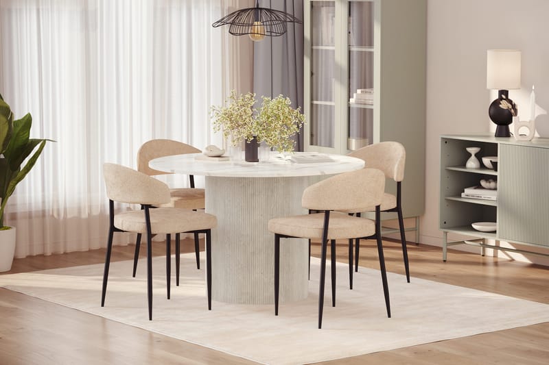 Uppveda Matbord 120 cm Rund med 4 st Jairam Matstolar - Vit - Möbler - Matplats - Matgrupp & matbord med stolar