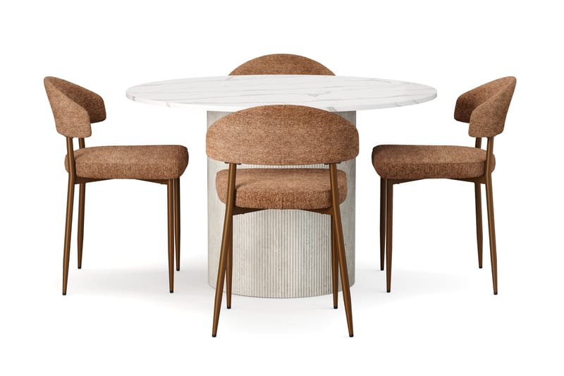 Uppveda Matbord 120 cm Rund med 4 st Jairam Matstolar - Vit - Möbler - Matplats - Matgrupp & matbord med stolar