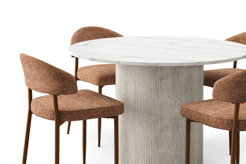 Uppveda Matbord 120 cm Rund med 4 st Jairam Matstolar - Vit - Möbler - Matplats - Matgrupp & matbord med stolar