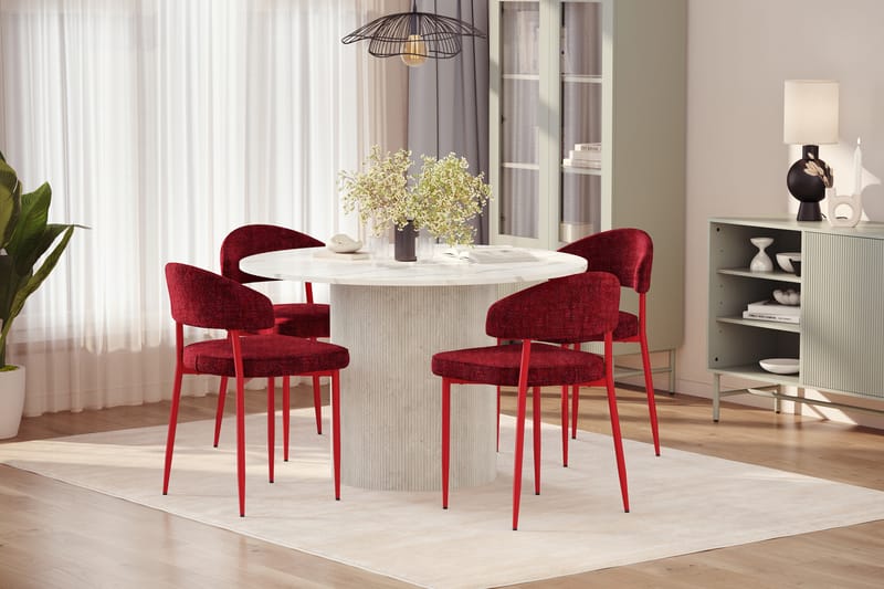 Uppveda Matbord 120 cm Rund med 4 st Jairam Matstolar - Vit - Möbler - Matplats - Matgrupp & matbord med stolar