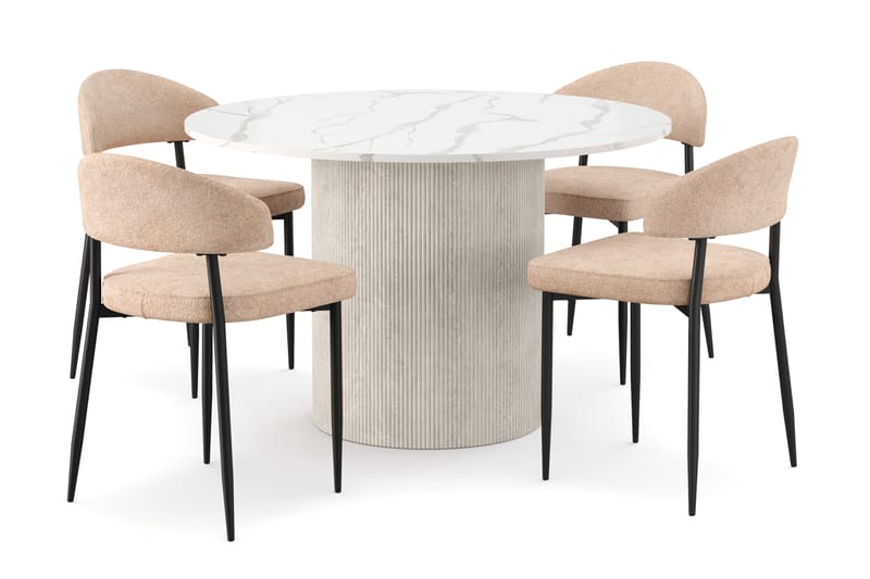 Uppveda Matbord 120 cm Rund med 4 st Jairam Matstolar - Vit - Möbler - Matplats - Matgrupp & matbord med stolar