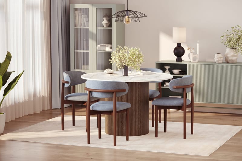 Uppveda Matbord 120 cm Rund med 4 st Jaiveer Matstolar - Brun - Möbler - Matplats - Matgrupp & matbord med stolar