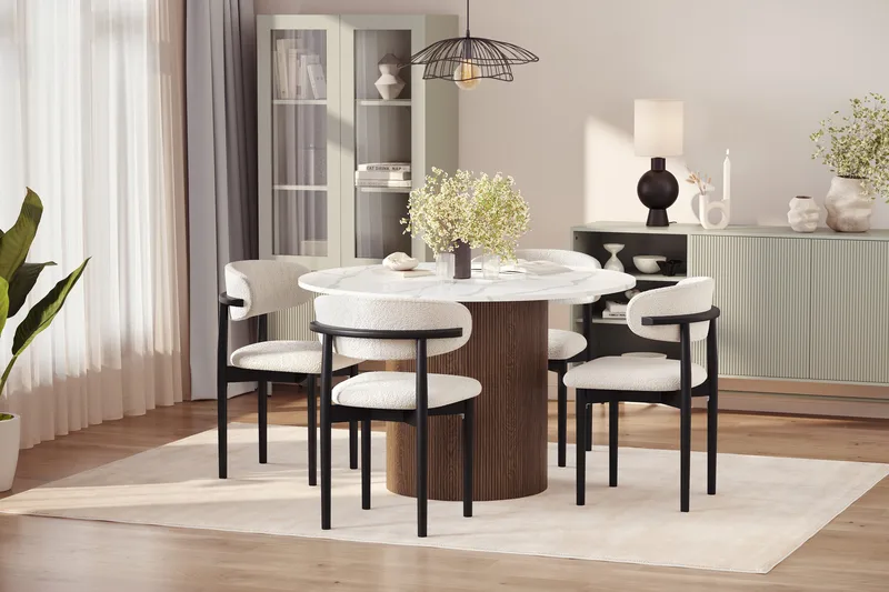 Uppveda Matbord 120 cm Rund med 4 st Jaiveer Matstolar - Brun - Möbler - Matplats - Matgrupp & matbord med stolar