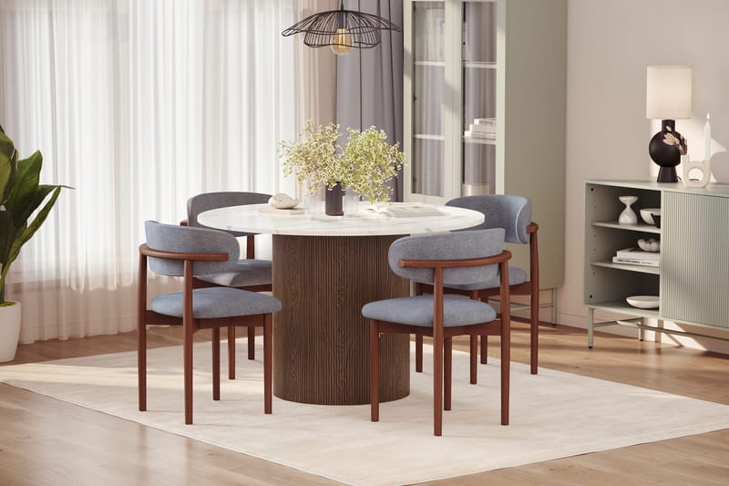 Uppveda Matbord 120 cm Rund med 4 st Jaiveer Matstolar - Brun - Möbler - Matplats - Matgrupp & matbord med stolar