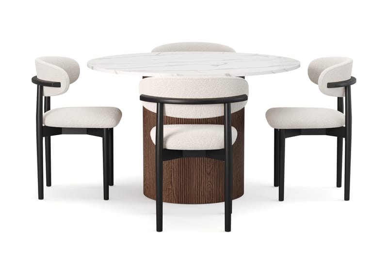 Uppveda Matbord 120 cm Rund med 4 st Jaiveer Matstolar - Brun - Möbler - Matplats - Matgrupp & matbord med stolar