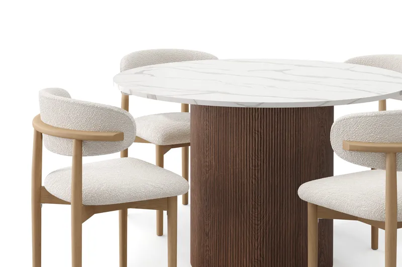 Uppveda Matbord 120 cm Rund med 4 st Jaiveer Matstolar - Brun - Möbler - Matplats - Matgrupp & matbord med stolar