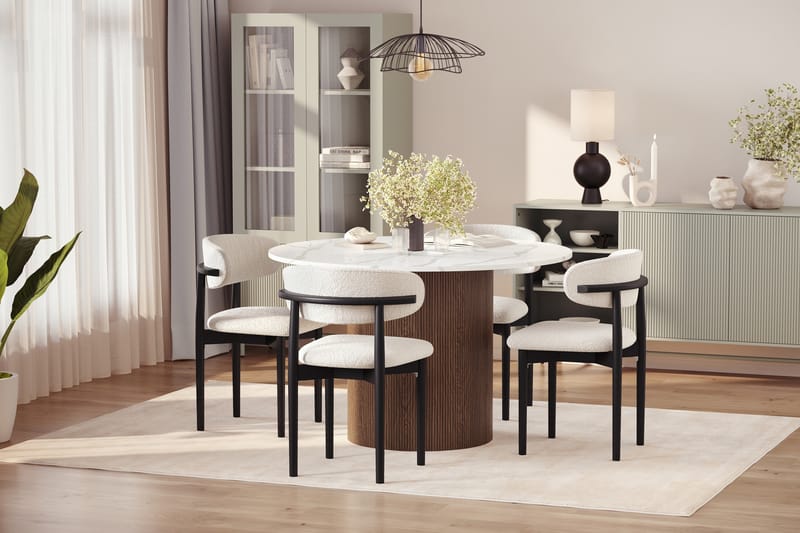 Uppveda Matbord 120 cm Rund med 4 st Jaiveer Matstolar - Brun - Möbler - Matplats - Matgrupp & matbord med stolar