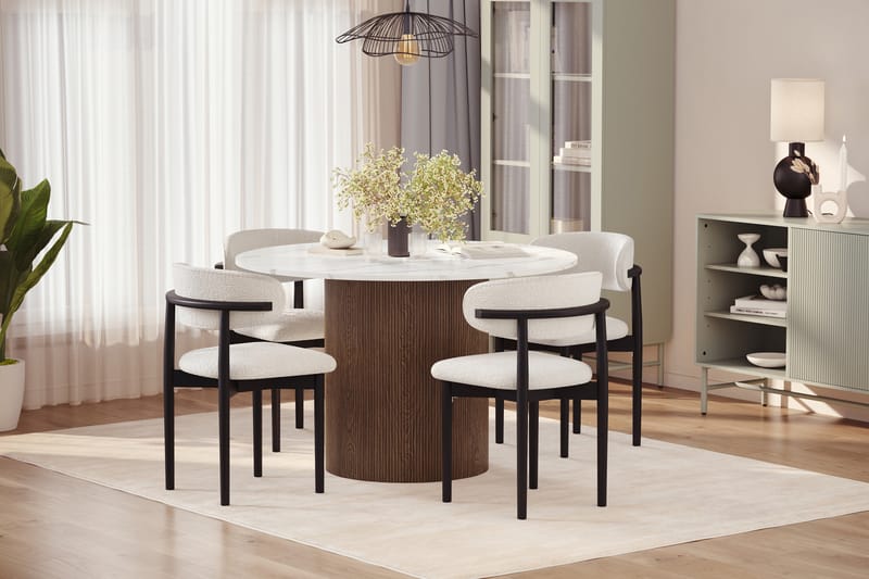 Uppveda Matbord 120 cm Rund med 4 st Jaiveer Matstolar - Brun - Möbler - Matplats - Matgrupp & matbord med stolar