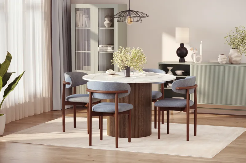 Uppveda Matbord 120 cm Rund med 4 st Jaiveer Matstolar - Brun - Möbler - Matplats - Matgrupp & matbord med stolar