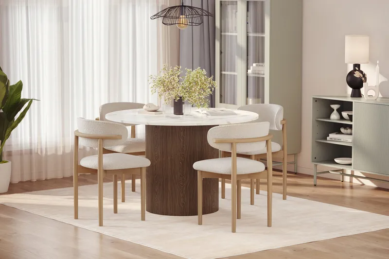 Uppveda Matbord 120 cm Rund med 4 st Jaiveer Matstolar - Brun - Möbler - Matplats - Matgrupp & matbord med stolar