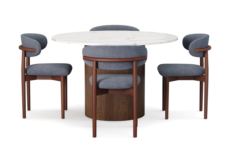 Uppveda Matbord 120 cm Rund med 4 st Jaiveer Matstolar - Brun - Möbler - Matplats - Matgrupp & matbord med stolar