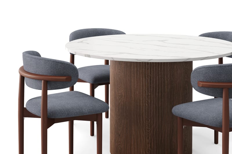 Uppveda Matbord 120 cm Rund med 4 st Jaiveer Matstolar - Brun - Möbler - Matplats - Matgrupp & matbord med stolar