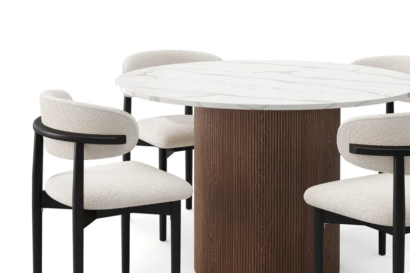 Uppveda Matbord 120 cm Rund med 4 st Jaiveer Matstolar - Brun - Möbler - Matplats - Matgrupp & matbord med stolar