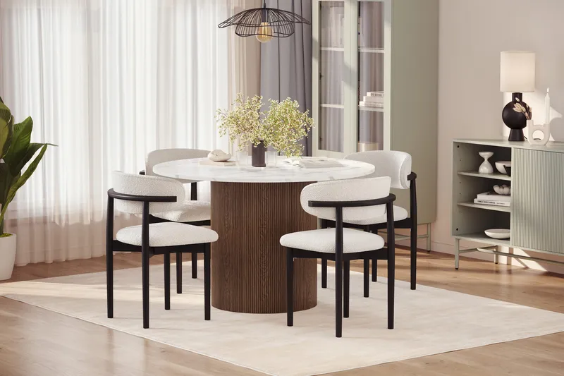 Uppveda Matbord 120 cm Rund med 4 st Jaiveer Matstolar - Brun - Möbler - Matplats - Matgrupp & matbord med stolar