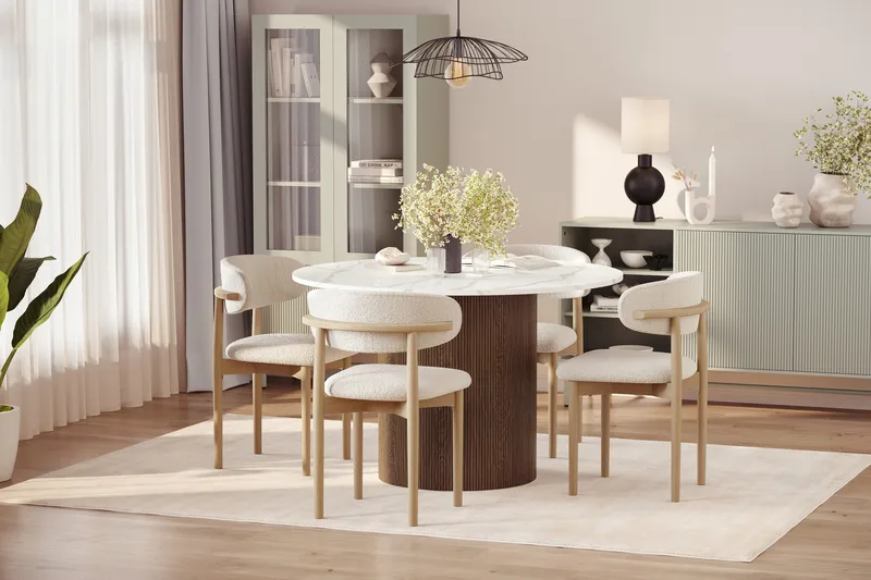 Uppveda Matbord 120 cm Rund med 4 st Jaiveer Matstolar - Brun - Möbler - Matplats - Matgrupp & matbord med stolar