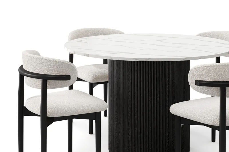 Uppveda Matbord 120 cm Rund med 4 st Jaiveer Matstolar - Svart/Vit - Möbler - Matplats - Matgrupp & matbord med stolar