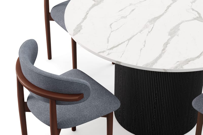 Uppveda Matbord 120 cm Rund med 4 st Jaiveer Matstolar - Svart/Vit - Möbler - Matplats - Matgrupp & matbord med stolar