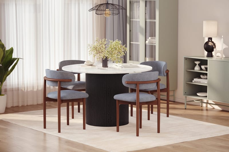 Uppveda Matbord 120 cm Rund med 4 st Jaiveer Matstolar - Svart/Vit - Möbler - Matplats - Matgrupp & matbord med stolar