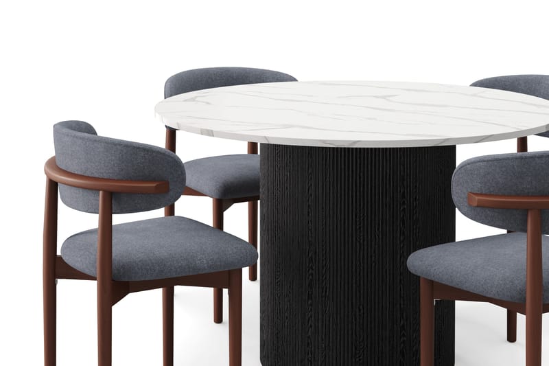 Uppveda Matbord 120 cm Rund med 4 st Jaiveer Matstolar - Svart/Vit - Möbler - Matplats - Matgrupp & matbord med stolar