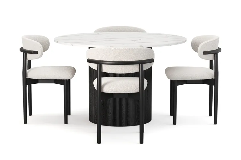Uppveda Matbord 120 cm Rund med 4 st Jaiveer Matstolar - Svart/Vit - Möbler - Matplats - Matgrupp & matbord med stolar