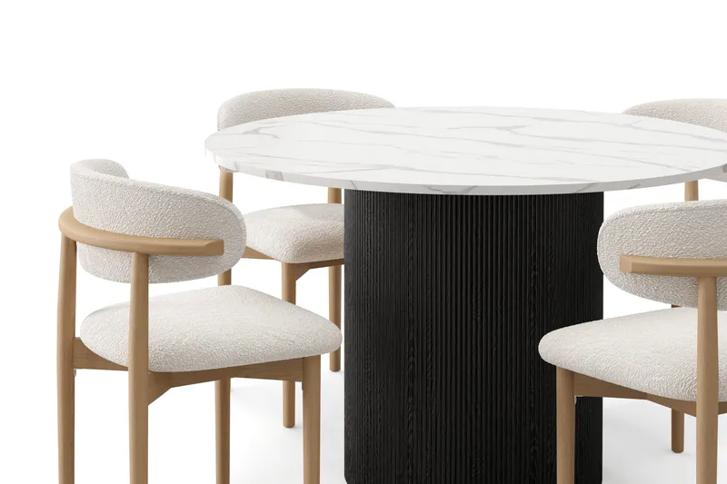 Uppveda Matbord 120 cm Rund med 4 st Jaiveer Matstolar - Svart/Vit - Möbler - Matplats - Matgrupp & matbord med stolar