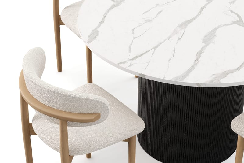 Uppveda Matbord 120 cm Rund med 4 st Jaiveer Matstolar - Svart/Vit - Möbler - Matplats - Matgrupp & matbord med stolar