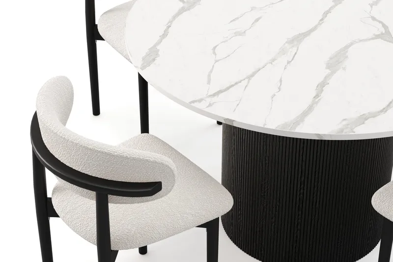 Uppveda Matbord 120 cm Rund med 4 st Jaiveer Matstolar - Svart/Vit - Möbler - Matplats - Matgrupp & matbord med stolar