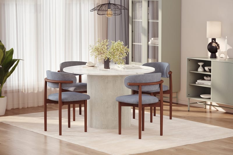 Uppveda Matbord 120 cm Rund med 4 st Jaiveer Matstolar - Vit - Möbler - Matplats - Matgrupp & matbord med stolar