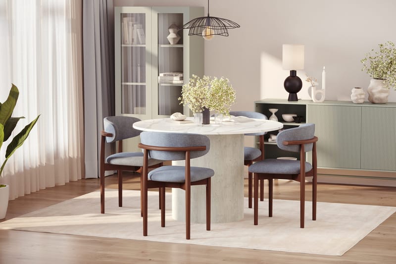 Uppveda Matbord 120 cm Rund med 4 st Jaiveer Matstolar - Vit - Möbler - Matplats - Matgrupp & matbord med stolar