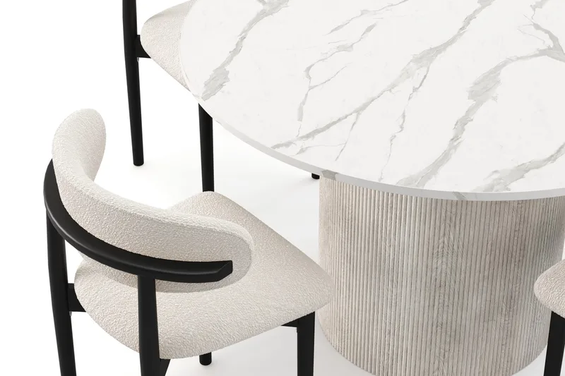 Uppveda Matbord 120 cm Rund med 4 st Jaiveer Matstolar - Vit - Möbler - Matplats - Matgrupp & matbord med stolar