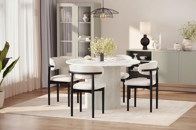 Uppveda Matbord 120 cm Rund med 4 st Jaiveer Matstolar - Vit - Möbler - Matplats - Matgrupp & matbord med stolar