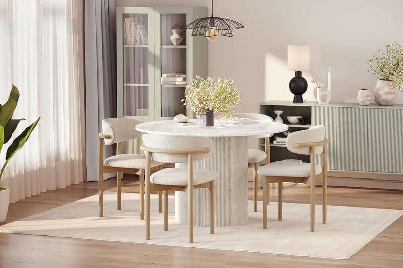 Uppveda Matbord 120 cm Rund med 4 st Jaiveer Matstolar - Vit - Möbler - Matplats - Matgrupp & matbord med stolar