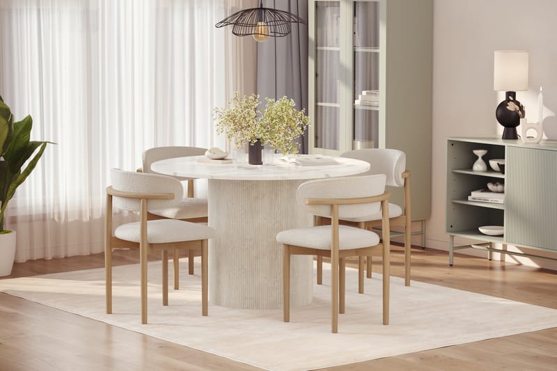 Uppveda Matbord 120 cm Rund med 4 st Jaiveer Matstolar - Vit - Möbler - Matplats - Matgrupp & matbord med stolar