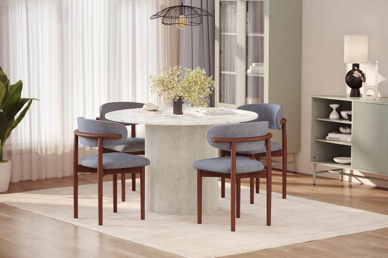 Uppveda Matbord 120 cm Rund med 4 st Jaiveer Matstolar - Vit - Möbler - Matplats - Matgrupp & matbord med stolar