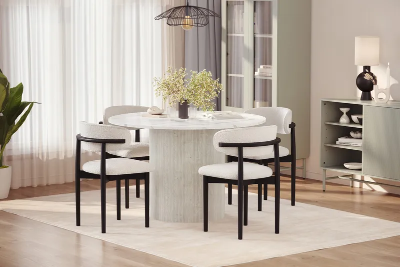 Uppveda Matbord 120 cm Rund med 4 st Jaiveer Matstolar - Vit - Möbler - Matplats - Matgrupp & matbord med stolar