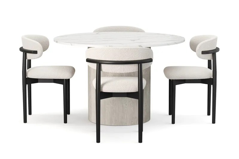 Uppveda Matbord 120 cm Rund med 4 st Jaiveer Matstolar - Vit - Möbler - Matplats - Matgrupp & matbord med stolar