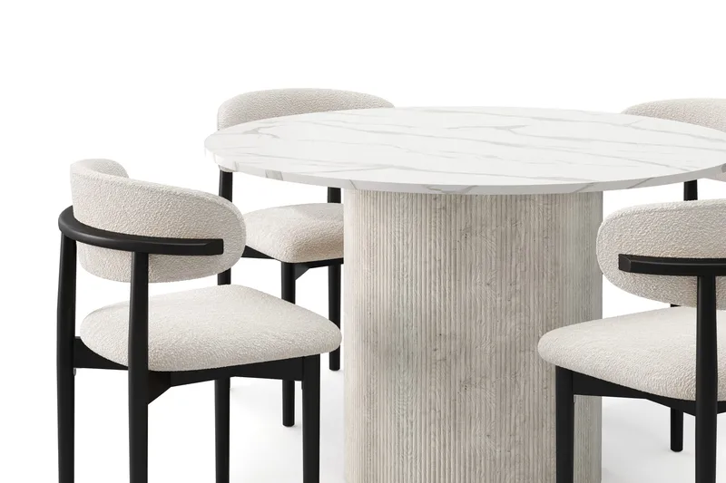 Uppveda Matbord 120 cm Rund med 4 st Jaiveer Matstolar - Vit - Möbler - Matplats - Matgrupp & matbord med stolar