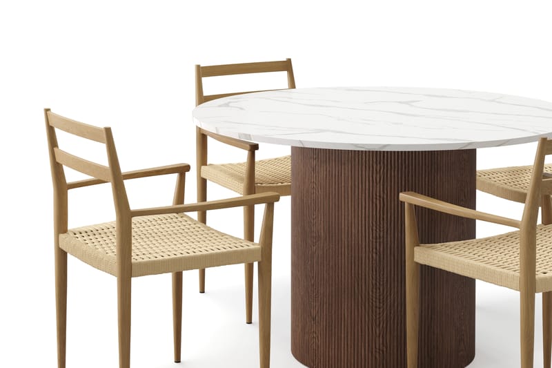 Uppveda Matbord 120 cm Rund med 4 st Jamna Karmstolar - Brun - Möbler - Matplats - Matgrupp & matbord med stolar