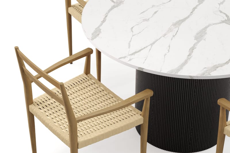 Uppveda Matbord 120 cm Rund med 4 st Jamna Karmstolar - Svart/Vit - Möbler - Matplats - Matgrupp & matbord med stolar