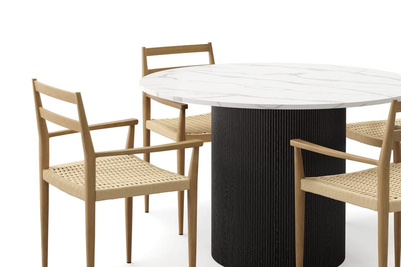 Uppveda Matbord 120 cm Rund med 4 st Jamna Karmstolar - Svart/Vit - Möbler - Matplats - Matgrupp & matbord med stolar