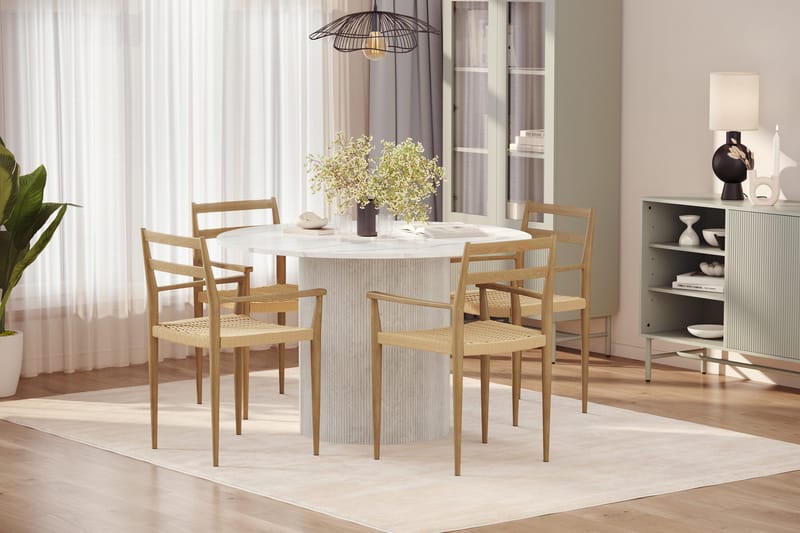 Uppveda Matbord 120 cm Rund med 4 st Jamna Karmstolar - Vit - Möbler - Matplats - Matgrupp & matbord med stolar