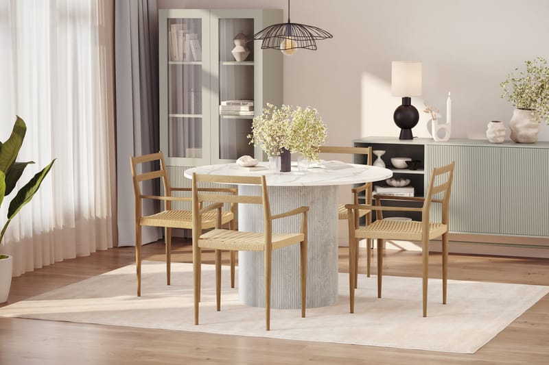 Uppveda Matbord 120 cm Rund med 4 st Jamna Karmstolar - Vit - Möbler - Matplats - Matgrupp & matbord med stolar