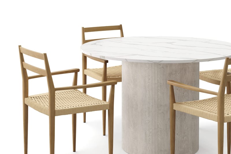 Uppveda Matbord 120 cm Rund med 4 st Jamna Karmstolar - Vit - Möbler - Matplats - Matgrupp & matbord med stolar