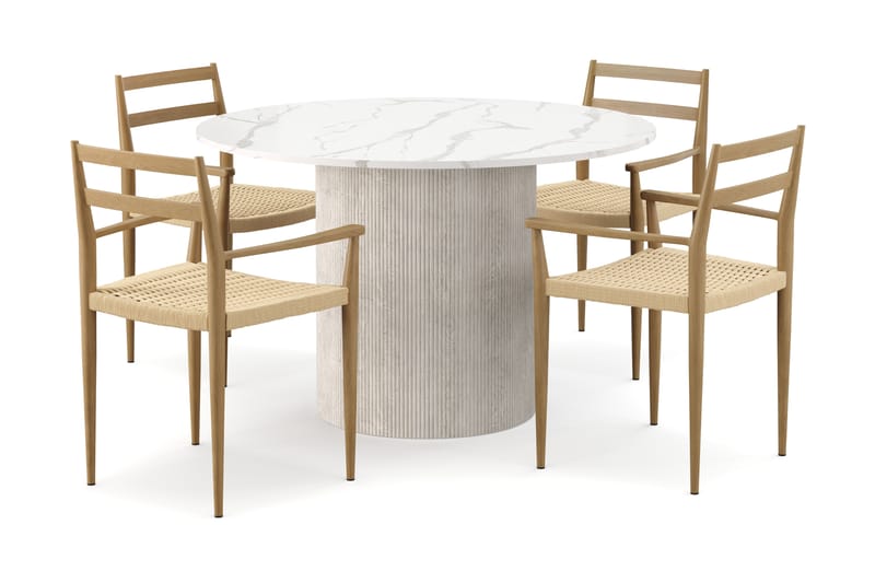 Uppveda Matbord 120 cm Rund med 4 st Jamna Karmstolar - Vit - Möbler - Matplats - Matgrupp & matbord med stolar