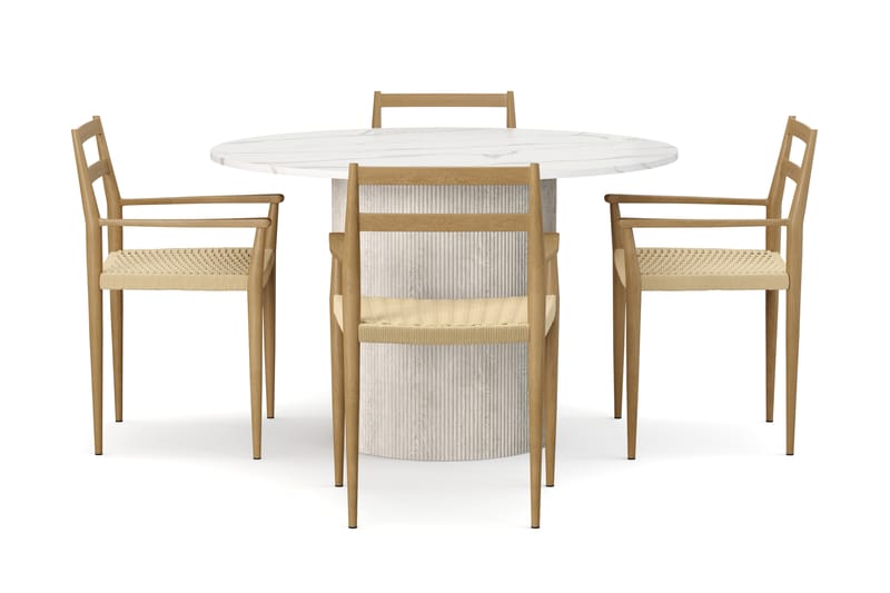 Uppveda Matbord 120 cm Rund med 4 st Jamna Karmstolar - Vit - Möbler - Matplats - Matgrupp & matbord med stolar