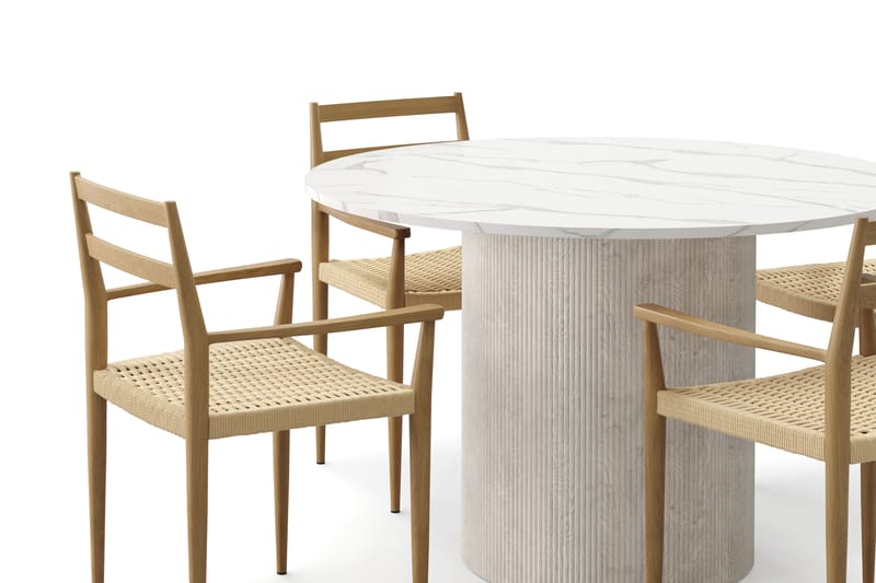 Uppveda Matbord 120 cm Rund med 4 st Jamna Karmstolar - Vit - Möbler - Matplats - Matgrupp & matbord med stolar