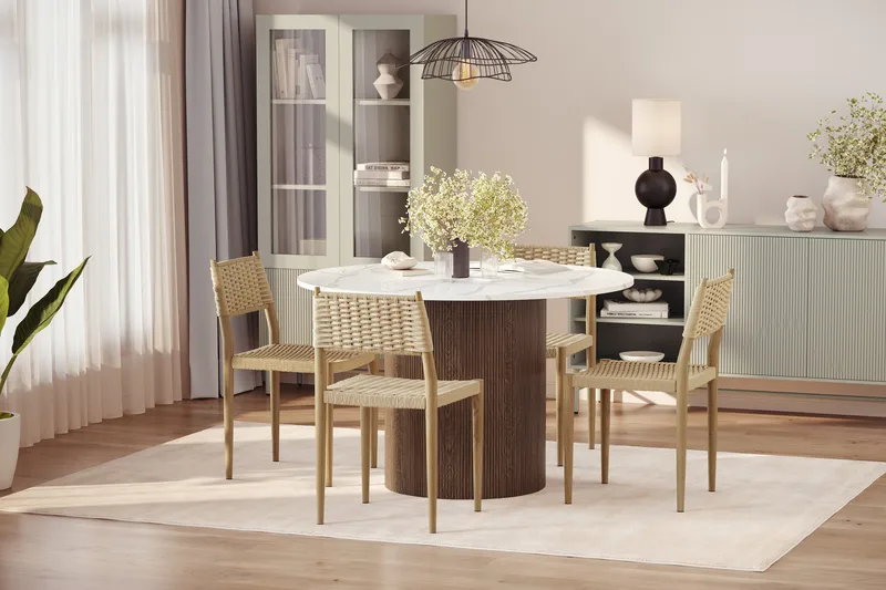 Uppveda Matbord 120 cm Rund med 4 st Jamna Matstolar - Brun - Möbler - Matplats - Matgrupp & matbord med stolar